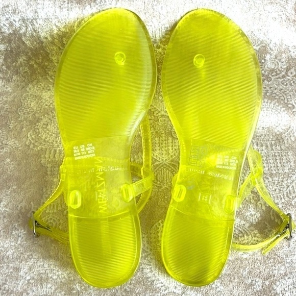 Brand New Stuart Weitzman Jelly Florescent Yellow Thong Ankle Strap Sandals - Picture 10 of 14